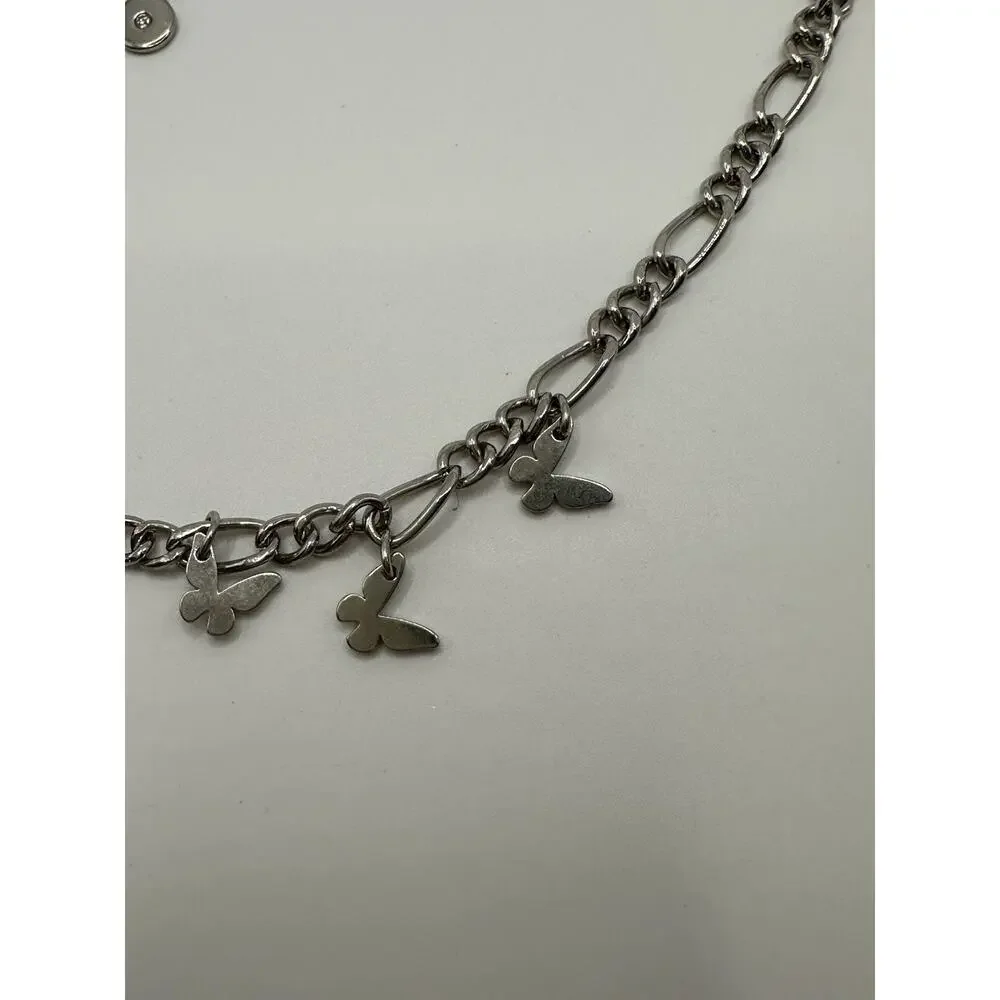 Silver Tone Chain Anklet With Butterfly Charms 8.5”